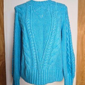 Talbots Women's Balloon Sleeve Cable Knit Sweater Blue Med P